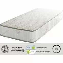 LITERIEJULIEN Matelas Super + Alése 90x200 X 23 Cm - Ferme - Face Hiver Pure Laine Merinos - Noyau Poli Lattex HR Derniére Génération - Trés Respirant