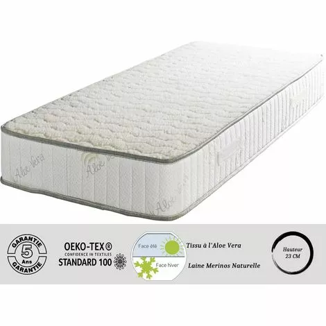 LITERIEJULIEN Matelas Super 100x200 X 23 Cm + Oreiller Visco - Trés Ferme - Face Hiver Pure Laine Merinos - Noyau Poli Lattex HR Derniére Génération - Trés Respirant 1 LITERIEJULIEN Matelas Super 100x200 X 23 Cm + Oreiller Visco - Trés Ferme - Face Hiver Pure Laine Merinos - Noyau Poli Lattex HR Derniére Génération - Trés Respirant