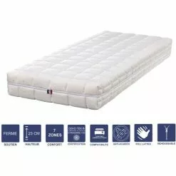 LITERIE JULIEN Matelas Mémoire De Forme + Alése 120x190 X 23 Cm Ferme - Spécial Sommier Electrique - Déhoussable Housse Lavable - 7 Zones De Confort - Noyau Poli Lattex HR Derniére Génération - Trés Respirant