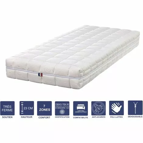LITERIE JULIEN Matelas Mémoire De Forme + Alése 80x190 X 23 Cm Trés Ferme + Oreiller Visco - Spécial Sommier Electrique - Déhoussable Housse Lavable - 7 Zones De Confort - Noyau Poli Lattex HR Derniére Génération - Trés Respirant 1 LITERIE JULIEN Matelas Mémoire De Forme + Alése 80x190 X 23 Cm Trés Ferme + Oreiller Visco - Spécial Sommier Electrique - Déhoussable Housse Lavable - 7 Zones De Confort - Noyau Poli Lattex HR Derniére Génération - Trés Respirant