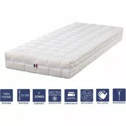 LITERIEJULIEN Matelas Mémoire De Forme + Alése 100x200 X 23 Cm Trés Ferme + Oreiller Visco - Spécial Sommier Electrique - Déhoussable Housse Lavable - 7 Zones De Confort - Noyau Poli Lattex HR Derniére Génération - Trés Respirant