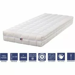 LITERIEJULIEN Matelas Mémoire De Forme + Alése 80x200 X 23 Cm Trés Ferme - Déhoussable Housse Lavable - 7 Zones De Confort - Noyau Poli Lattex HR Derniére Génération - Trés Respirant
