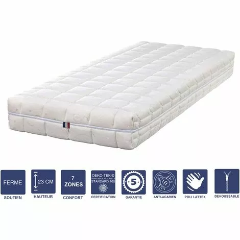 LITERIE JULIEN Matelas Mémoire De Forme + Alése 80x200 X 23 Cm Ferme - Déhoussable Housse Lavable - 7 Zones De Confort - Noyau Poli Lattex HR Derniére Génération - Trés Respirant 1 LITERIE JULIEN Matelas Mémoire De Forme + Alése 80x200 X 23 Cm Ferme - Déhoussable Housse Lavable - 7 Zones De Confort - Noyau Poli Lattex HR Derniére Génération - Trés Respirant
