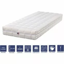 LITERIE JULIEN Matelas Mémoire De Forme 70x190 X 20 Cm Trés Ferme - Spécial Sommier Electrique - Déhoussable Housse Lavable - 7 Zones De Confort - Noyau Poli Lattex HR Derniére Génération - Trés Respirant