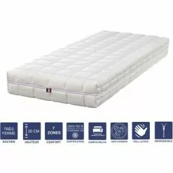 LITERIE JULIEN Matelas Mémoire De Forme 80x200 X 20 Cm Trés Ferme + Oreiller Visco - Spécial Sommier Electrique - Déhoussable Housse Lavable - 7 Zones De Confort - Noyau Poli Lattex HR Derniére Génération - Trés Respirant
