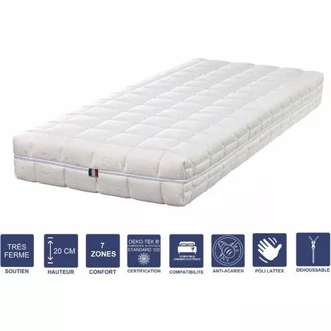 LITERIEJULIEN Matelas Mémoire De Forme + Alése 80x200 X 20 Cm Trés Ferme + Oreiller Visco - Spécial Sommier Electrique - Déhoussable Housse Lavable - 7 Zones De Confort - Noyau Poli Lattex HR Derniére Génération - Trés Respirant 1 LITERIEJULIEN Matelas Mémoire De Forme + Alése 80x200 X 20 Cm Trés Ferme + Oreiller Visco - Spécial Sommier Electrique - Déhoussable Housse Lavable - 7 Zones De Confort - Noyau Poli Lattex HR Derniére Génération - Trés Respirant