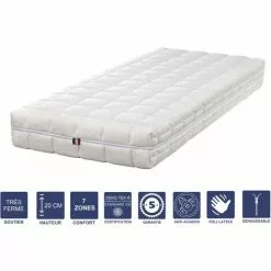 LITERIEJULIEN Matelas Mémoire De Forme + Alése 90x200 X 20 Cm Trés Ferme - Déhoussable Housse Lavable - 7 Zones De Confort - Noyau Poli Lattex HR Derniére Génération - Trés Respirant