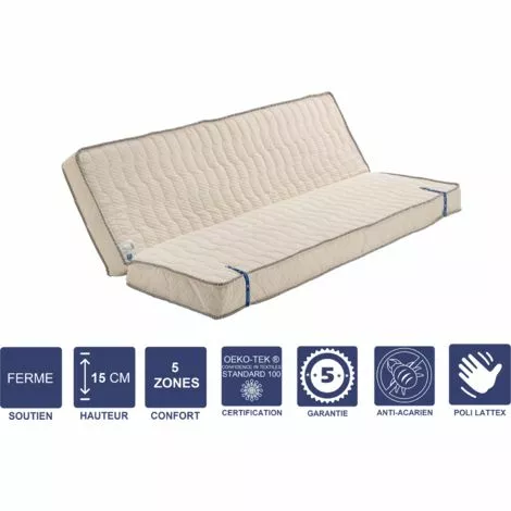LITERIEJULIEN Matelas Ferme Pour Tous Clic Clac 120x190 X 15 Cm + Oreiller Visco - Découpe Assise 60 Cm - 5 Zones De Confort - Noyau Poli Lattex HR Derniére Génération - Trés Respirant 1 LITERIEJULIEN Matelas Ferme Pour Tous Clic Clac 120x190 X 15 Cm + Oreiller Visco - Découpe Assise 60 Cm - 5 Zones De Confort - Noyau Poli Lattex HR Derniére Génération - Trés Respirant