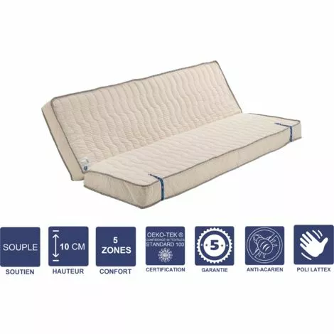 LITERIEJULIEN Matelas Souple Pour Tous Clic Clac 130x190 X 10 Cm Avec Latex Naturel Sur Face Hiver - Découpe Assise 70 Cm - 5 Zones De Confort - Face été Et Noyau Poli Lattex HR Derniére Génération - Trés Respirant 1 LITERIEJULIEN Matelas Souple Pour Tous Clic Clac 130x190 X 10 Cm Avec Latex Naturel Sur Face Hiver - Découpe Assise 70 Cm - 5 Zones De Confort - Face été Et Noyau Poli Lattex HR Derniére Génération - Trés Respirant