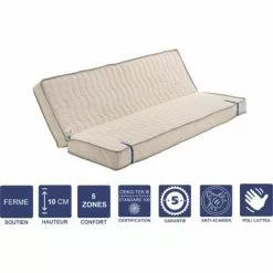 LITERIEJULIEN Matelas Ferme Pour Tous Clic Clac 130x190 X 10 Cm + Oreiller Visco Avec Latex Naturel Sur Face Hiver - Découpe Assise 70 Cm - 5 Zones De Confort - Face été Et Noyau Poli Lattex HR Derniére Génération - Trés Respirant