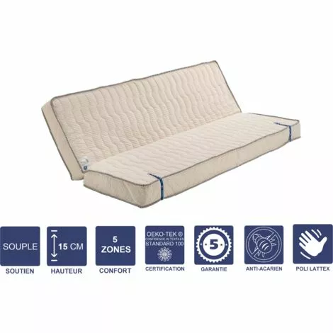 LITERIE JULIEN Matelas Souple Pour Tous Clic Clac 130x190 X 15 Cm + Oreiller Visco Avec Latex Naturel Sur Face Hiver - Découpe Assise 70 Cm - 5 Zones De Confort - Face été Et Noyau Poli Lattex HR Derniére Génération - Trés Respirant 1 LITERIE JULIEN Matelas Souple Pour Tous Clic Clac 130x190 X 15 Cm + Oreiller Visco Avec Latex Naturel Sur Face Hiver - Découpe Assise 70 Cm - 5 Zones De Confort - Face été Et Noyau Poli Lattex HR Derniére Génération - Trés Respirant
