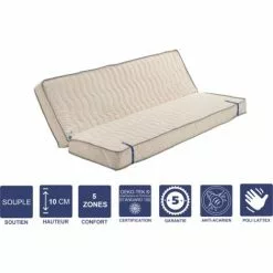 LITERIEJULIEN Matelas Souple Pour Tous Clic Clac + Alése 140x190 X 10 Cm + Oreiller Visco Avec Latex Naturel Sur Face Hiver - Découpe Assise 70 Cm - 5 Zones De Confort - Face été Et Noyau Poli Lattex HR Derniére Génération - Trés Respirant