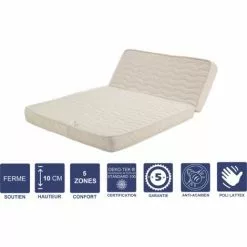 LITERIE JULIEN Matelas Ferme Pour Tous BZ + Alése 120x190 X 10 Cm + Oreiller Visco Avec Mémoire De Forme Sur Face Hiver - Découpe Assise 60 Cm - 5 Zones De Confort - Face été Et Noyau Poli Lattex HR Derniére Génération - Trés Respirant