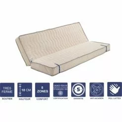 LITERIEJULIEN Matelas Trés Ferme Pour Tous Clic Clac + Alése 130x190 X 10 Cm + Oreiller Visco Avec Mémoire De Forme Sur Face Hiver - Découpe Assise 70 Cm - 5 Zones De Confort - Face été Et Noyau Poli Lattex HR Derniére Génération - Trés Respirant