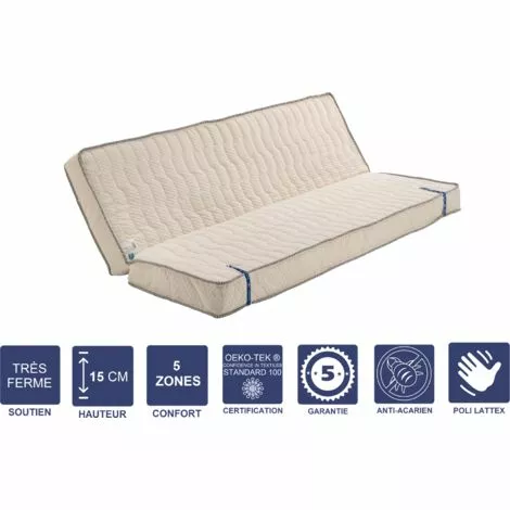 LITERIE JULIEN Matelas Trés Ferme Pour Tous Clic Clac + Alése 130x190 X 15 Cm + Oreiller Visco Avec Mémoire De Forme Sur Face Hiver - Découpe Assise 70 Cm - 5 Zones De Confort - Face été Et Noyau Poli Lattex HR Derniére Génération - Trés Respirant 1 LITERIE JULIEN Matelas Trés Ferme Pour Tous Clic Clac + Alése 130x190 X 15 Cm + Oreiller Visco Avec Mémoire De Forme Sur Face Hiver - Découpe Assise 70 Cm - 5 Zones De Confort - Face été Et Noyau Poli Lattex HR Derniére Génération - Trés Respirant