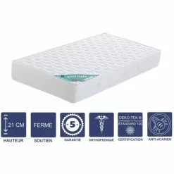 LITERIEJULIEN Matelas 140x190 X 21 Cm - Ferme - Aertech+ 35 Kg/m3 HR Derniére Génération - Trés Respirant