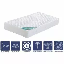LITERIEJULIEN Matelas + Alése 90x190 X 21 Cm - Trés Ferme - Aertech+ 35 Kg/m3 HR Derniére Génération - Trés Respirant