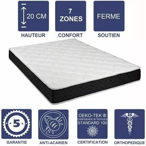 LITERIE JULIEN Matelas Latex 80 Kg/m3 + Aertech+ 35 Kg/m3 80x190 X 20 Cm Ferme + Oreiller Visco 7 Zones De Confort - Trés Respirant 1 LITERIE JULIEN Matelas Latex 80 Kg/m3 + Aertech+ 35 Kg/m3 80x190 X 20 Cm Ferme + Oreiller Visco 7 Zones De Confort - Trés Respirant