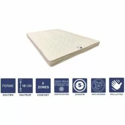 LITERIE JULIEN Matelas Ferme Mémoire De Forme Pour Canapé Lit + Alése 130x190 X 10 Cm - 5 Zones De Confort - Noyau Poli Lattex HR Derniére Génération - Trés Respirant