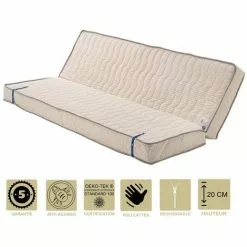 LITERIEJULIEN Matelas Ferme Pour Clic Clac 140x200 X 20 Cm + Oreiller Visco - Dim Assise 70 Cm - 5 Zones De Confort - - Noyau Mousse Poli Lattex Haute Résilience - Hypoallergénique
