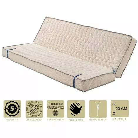 LITERIEJULIEN Matelas Ferme Pour Clic Clac 140x200 X 20 Cm + Oreiller Visco - Dim Assise 70 Cm - 5 Zones De Confort - - Noyau Mousse Poli Lattex Haute Résilience - Hypoallergénique 1 LITERIEJULIEN Matelas Ferme Pour Clic Clac 140x200 X 20 Cm + Oreiller Visco - Dim Assise 70 Cm - 5 Zones De Confort - - Noyau Mousse Poli Lattex Haute Résilience - Hypoallergénique