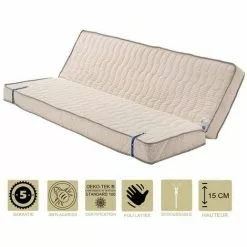 LITERIEJULIEN Matelas Très Ferme Pour Clic Clac + Alèse 160x200 X 15 Cm + Oreiller Visco - Dim Assise 70 Cm - - 5 Zones De Confort - Ame Poli Lattex Haute Résilience - Hypoallergénique