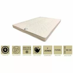 Matelas Soldes Boutique 33 PROVENCE LITERIE Matelas Ferme Avec Latex Naturel + Alèse 160x200 X 15 Cm + Oreiller Visco - 7 Zones De Confort - Ame Poli Lattex HD Haute Résilience - Hypoallergénique