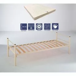 LITERIEJULIEN Lit Métal Epoxy + Matelas + Alèse 80x190 X 15 Cm - Très Ferme - Ame Poli Lattex Haute Résilience - Hypoallergénique