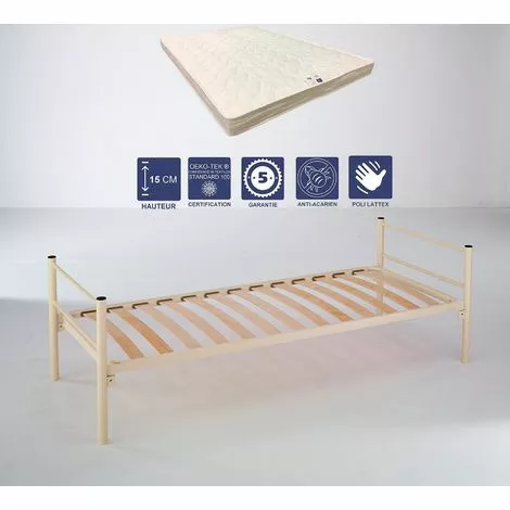 LITERIEJULIEN Lit Métal Epoxy + Matelas + Alèse 80x190 X 15 Cm - Très Ferme - Ame Poli Lattex Haute Résilience - Hypoallergénique 1 LITERIEJULIEN Lit Métal Epoxy + Matelas + Alèse 80x190 X 15 Cm - Très Ferme - Ame Poli Lattex Haute Résilience - Hypoallergénique