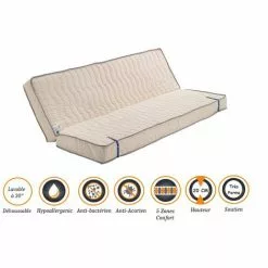 NUITS D'OR Matelas Très Ferme Pour Clic Clac + Alèse 120x190 X 20 Cm - Dim Assise 60 Cm - - 5 Zones De Confort - Ame Poli Lattex Haute Résilience - Hypoallergénique