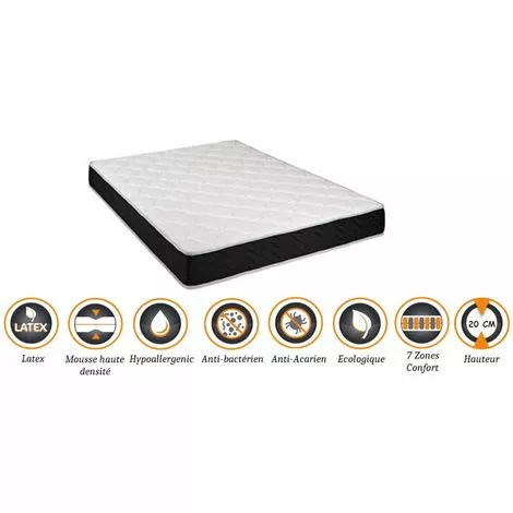 KING OF DREAMS Matelas Latex 76 Kg/m3 + Mousse 35 Kg/m3 90x200 X 20 Cm - Ferme - 7 Zones De Confort - Hypoallergénique 1 KING OF DREAMS Matelas Latex 76 Kg/m3 + Mousse 35 Kg/m3 90x200 X 20 Cm - Ferme - 7 Zones De Confort - Hypoallergénique