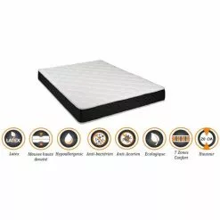 KING OF DREAMS Matelas Latex 76 Kg/m3 + Mousse 35 Kg/m3 90x190 X 20 Cm Ferme + Oreiller Visco + Alèse 7 Zones De Confort - Hypoallergénique