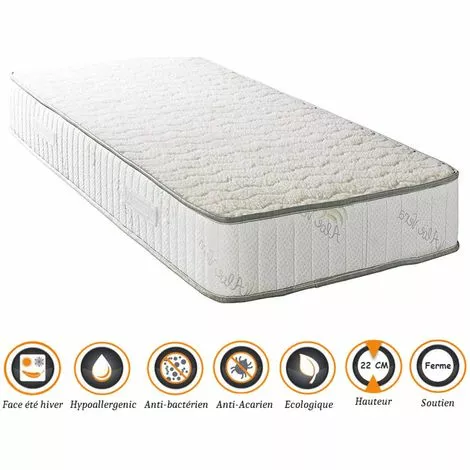 NUITS D'OR Matelas Orthopédique 70x190 X 22 Cm - Ferme - Face Hiver Laine - Ame Poli Lattex Haute Densité - Hypoallergénique 1 NUITS D'OR Matelas Orthopédique 70x190 X 22 Cm - Ferme - Face Hiver Laine - Ame Poli Lattex Haute Densité - Hypoallergénique