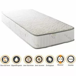 NUITS D'OR Matelas Orthopédique 80x190 X 22 Cm + Oreiller Mémoire + Alèse - Ferme - Face Hiver Laine - Ame Poli Lattex Haute Densité - Hypoallergénique