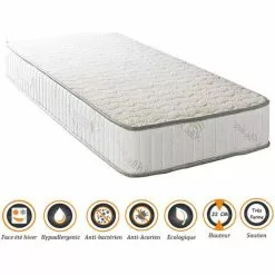 NUITS D'OR Matelas Orthopédique 80x190 X 22 Cm - Très Ferme - Face Hiver Laine - Ame Poli Lattex Haute Densité - Hypoallergénique