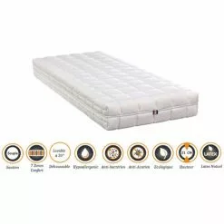 NUITS D'OR Matelas Latex 70% Naturel + Alèse 80x200 X 21 Cm Souple - Déhoussable Housse Lavable - 7 Zones De Confort - Ame Poli Lattex 33 Kg/m3 - Hypoallergénique