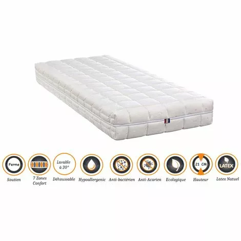 NUITS D'OR Matelas Latex 70% Naturel 120x200 X 21 Cm Ferme + Oreiller Visco + Alèse - Déhoussable Housse Lavable - 7 Zones De Confort - Ame Poli Lattex 33 Kg/m3 - Hypoallergénique 1 NUITS D'OR Matelas Latex 70% Naturel 120x200 X 21 Cm Ferme + Oreiller Visco + Alèse - Déhoussable Housse Lavable - 7 Zones De Confort - Ame Poli Lattex 33 Kg/m3 - Hypoallergénique
