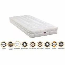 NUITS D'OR Matelas Latex 70% Naturel 70x190 X 21 Cm Ferme + Oreiller Visco + Alèse - Spécial Sommier Electrique - Déhoussable Housse Lavable - 7 Zones De Confort - Ame Poli Lattex 33 Kg/m3 - Hypoallergénique
