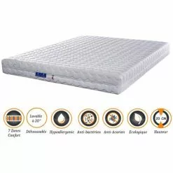 NUITS D'OR Matelas 70x190 X 20 Cm Souple + Oreiller Visco + Alèse - Déhoussable Housse Lavable - 7 Zones De Confort - Ame Poli Lattex 33 Kg/m3 - Hypoallergénique