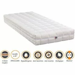 NUITS D'OR Matelas Mémoire De Forme + Alèse 70x190 X 23 Cm Ferme - Déhoussable Housse Lavable - 5 Zones De Confort - Ame Poli Lattex HR Haute Densité - Hypoallergénique