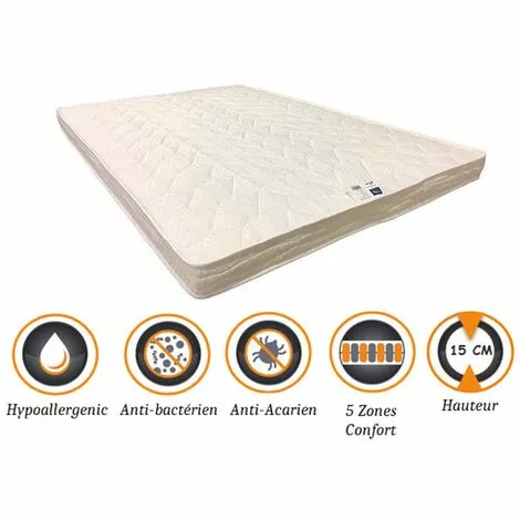 NUITS D'OR Matelas Très Ferme + Alèse 80x190 X 15 Cm - 5 Zones De Confort - Ame Mousse Poli Lattex Haute Résilience - Hypoallergénique 1 NUITS D'OR Matelas Très Ferme + Alèse 80x190 X 15 Cm - 5 Zones De Confort - Ame Mousse Poli Lattex Haute Résilience - Hypoallergénique