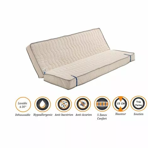 NUITS D'OR Matelas Très Ferme Pour Clic Clac 120x190 X 15 Cm - Dim Assise 60 Cm - - 5 Zones De Confort - Ame Poli Lattex Haute Résilience - Hypoallergénique 1 NUITS D'OR Matelas Très Ferme Pour Clic Clac 120x190 X 15 Cm - Dim Assise 60 Cm - - 5 Zones De Confort - Ame Poli Lattex Haute Résilience - Hypoallergénique