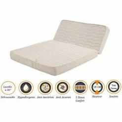 NUITS D'OR Matelas Très Ferme Pour BZ + Alèse 120x190 X 15 Cm - Dim Assise 60 Cm - Déhoussable Housse Lavable - 5 Zones De Confort - Ame Poli Lattex Haute Résilience - Hypoallergénique
