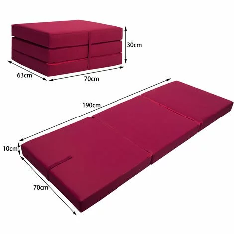 DETEX Matelas Pliant De Voyage Matelas D'appoint Pliable Lit Futon Pouf Pliant Avec Housse 190x70x10 Cm Rouge 4 DETEX Matelas Pliant De Voyage Matelas D'appoint Pliable Lit Futon Pouf Pliant Avec Housse 190x70x10 Cm Rouge – Image 4