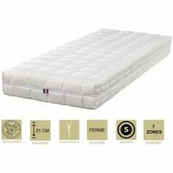 LITERIE JULIEN Matelas Face été Latex Naturel 80 Kg/m3 Face Hiver Mémoire De Forme 60 Kg/m3 80x190 X 21 Cm Ferme + Oreiller Visco + Alèse - Déhoussable Housse Lavable - 7 Zones De Confort