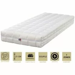 LITERIE JULIEN Matelas Face été Latex Naturel 80 Kg/m3 Face Hiver Mémoire De Forme 60 Kg/m3 80x190 X 21 Cm Souple + Oreiller Visco + Alèse - Spécial Sommier Electrique - Déhoussable Housse Lavable - 7 Zones De Confort