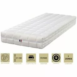 LITERIE JULIEN Matelas Face été Latex Naturel 80 Kg/m3 Face Hiver Mémoire De Forme 60 Kg/m3 + Alèse 80x200 X 21 Cm Ferme - Spécial Sommier Electrique - Déhoussable Housse Lavable - 7 Zones De Confort