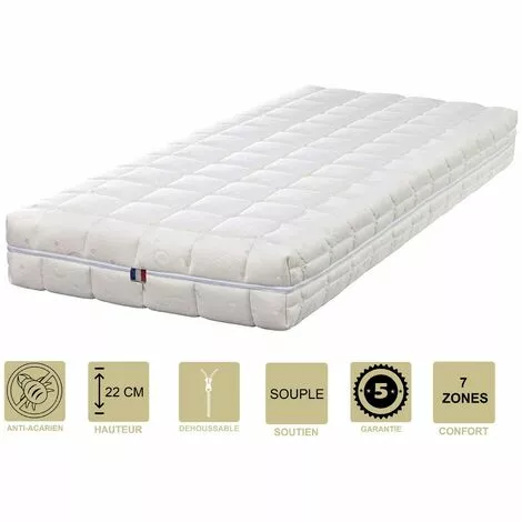 KING OF DREAMS Matelas Face été Latex Naturel 70 Kg/m3 Face Hiver Mémoire De Forme 60 Kg/m3 80x190 X 22 Cm Souple - Déhoussable Housse Lavable - 7 Zones De Confort 1 KING OF DREAMS Matelas Face été Latex Naturel 70 Kg/m3 Face Hiver Mémoire De Forme 60 Kg/m3 80x190 X 22 Cm Souple - Déhoussable Housse Lavable - 7 Zones De Confort