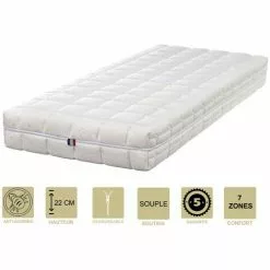 KINGOFDREAMS Matelas Face été Latex Naturel 70 Kg/m3 Face Hiver Mémoire De Forme 60 Kg/m3 80x190 X 22 Cm Souple + Oreiller Visco + Alèse - Déhoussable Housse Lavable - 7 Zones De Confort