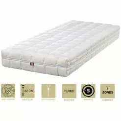 KING OF DREAMS Matelas Face été Latex Naturel 70 Kg/m3 Face Hiver Mémoire De Forme 60 Kg/m3 80x190 X 22 Cm Ferme - Déhoussable Housse Lavable - 7 Zones De Confort